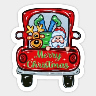 Santa and Rudolph Lighted Red Truck Christmas Yard Art 1 Sticker